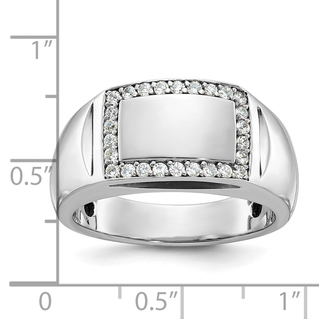 14k White Gold Polished 3/8 Carat AA Diamond Rectangle Mens Signet Ring - Sophia Jewelers