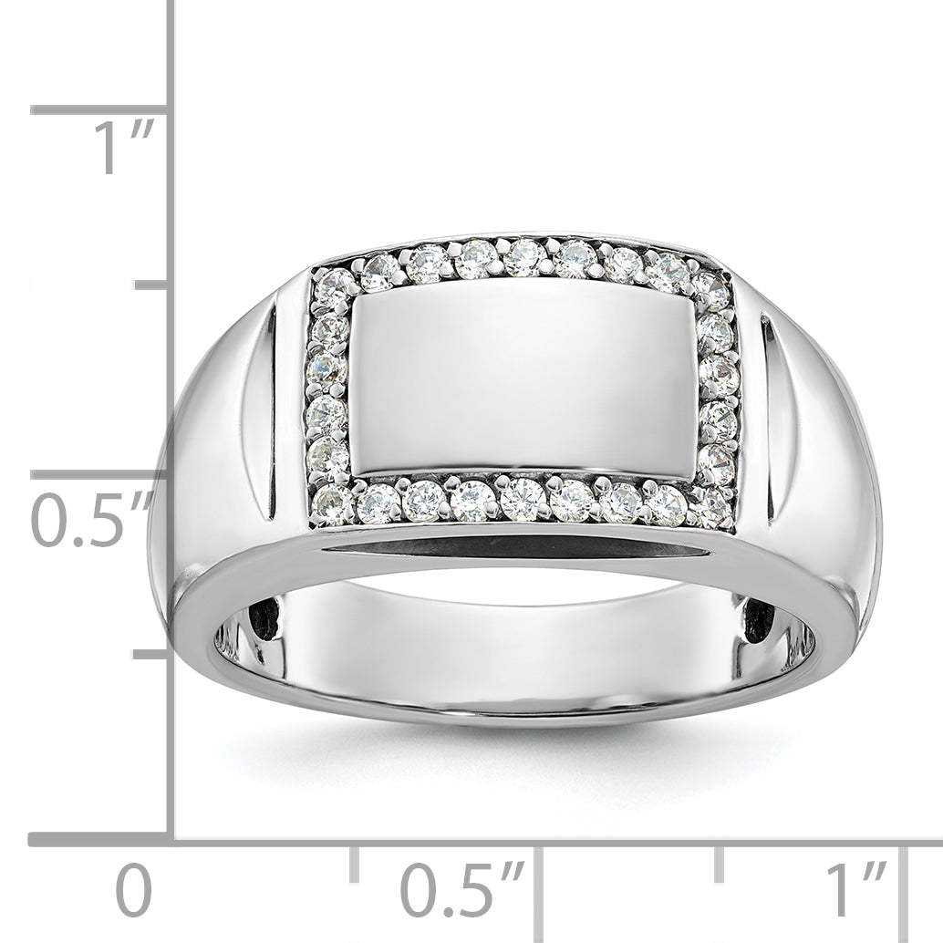 14k White Gold Polished 3/8 Carat AA Diamond Rectangle Mens Signet Ring - Sophia Jewelers