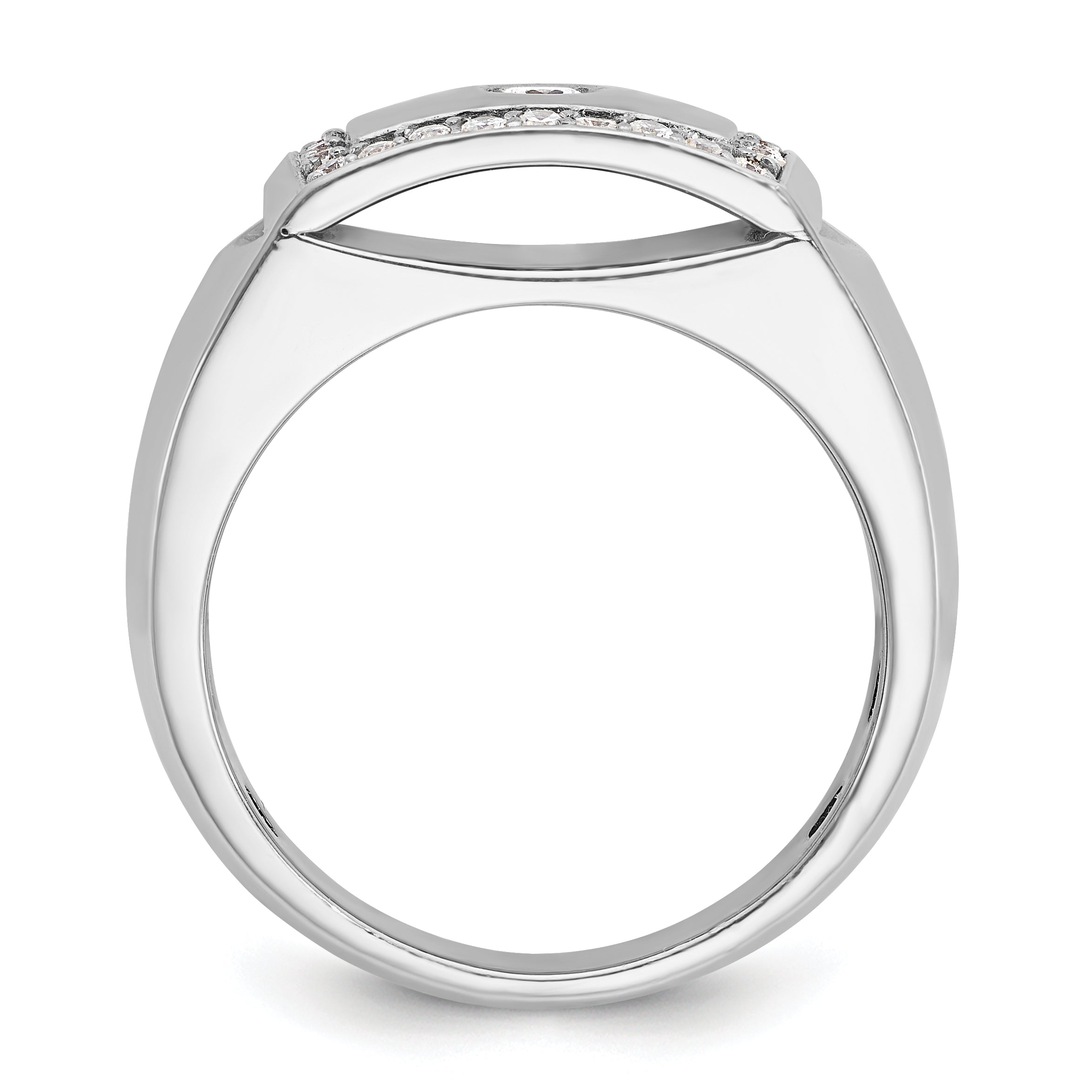 10k White Gold Men's Polished and Cut-Out 1/2 Carat A Quality Diamond Rectangle Ring