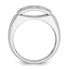 10k White Gold Men's Polished and Cut-Out 1/2 Carat A Quality Diamond Rectangle Ring