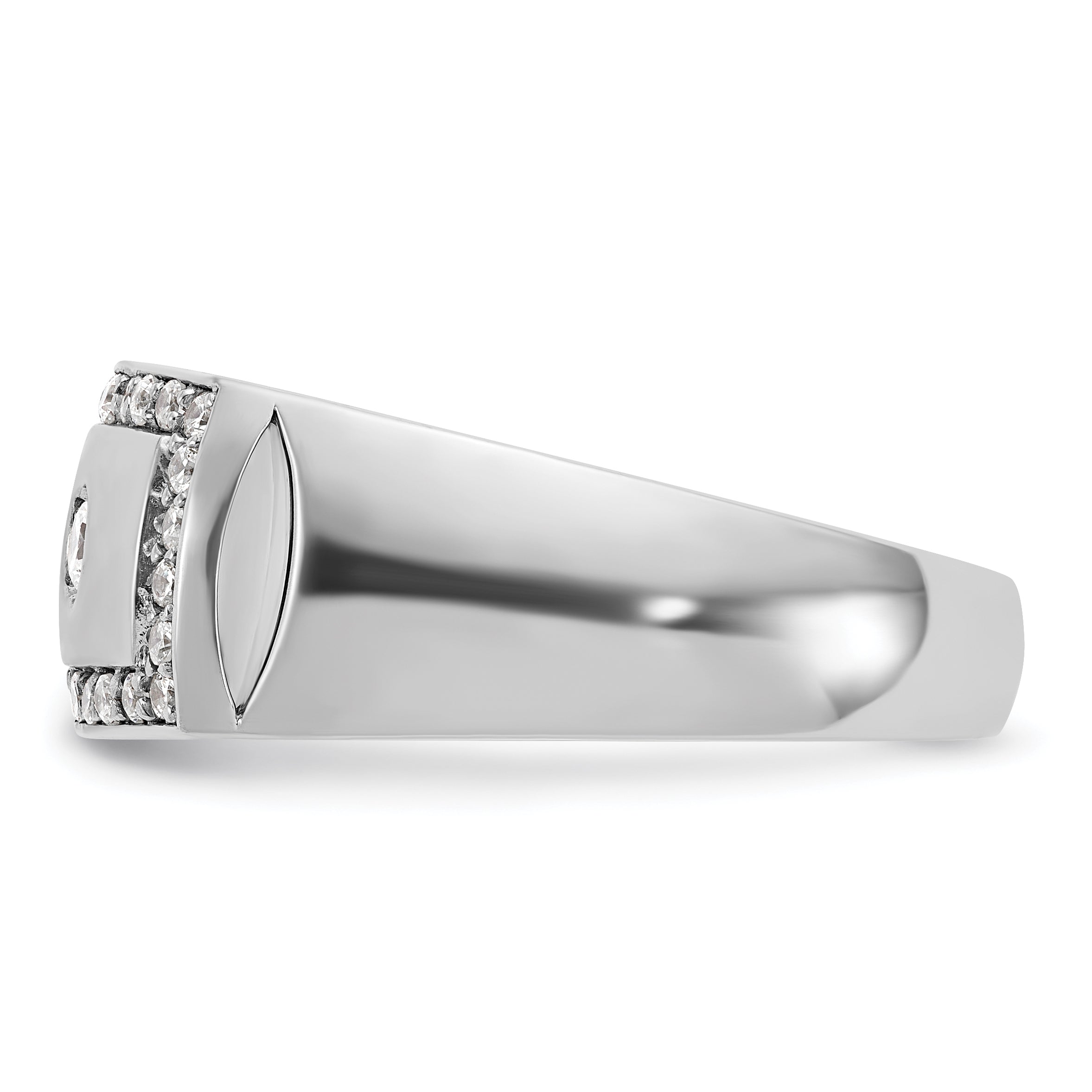 10k White Gold Men's Polished and Cut-Out 1/2 Carat A Quality Diamond Rectangle Ring