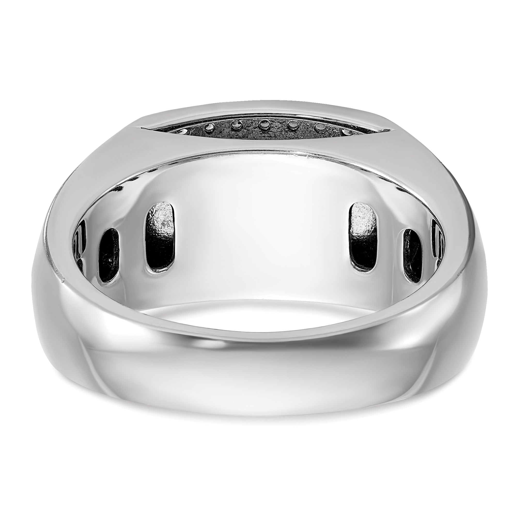 10k White Gold Men's Polished and Cut-Out 1/2 Carat A Quality Diamond Rectangle Ring