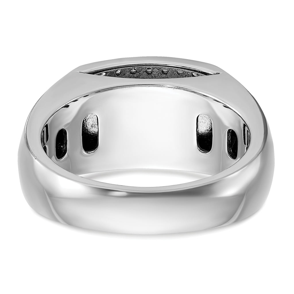 10k White Gold Men's Polished and Cut-Out 1/2 Carat A Quality Diamond Rectangle Ring