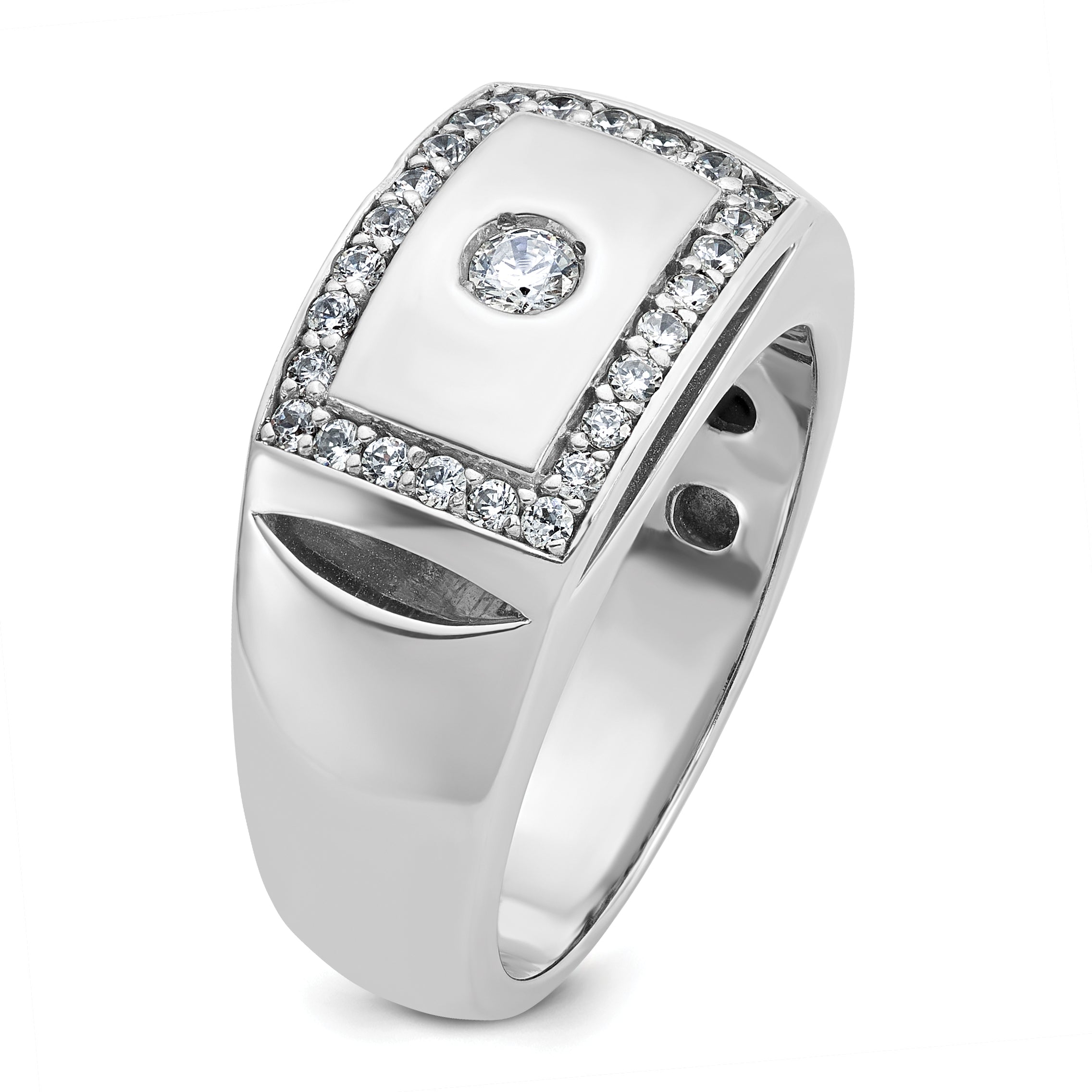 10k White Gold Men's Polished and Cut-Out 1/2 Carat A Quality Diamond Rectangle Ring
