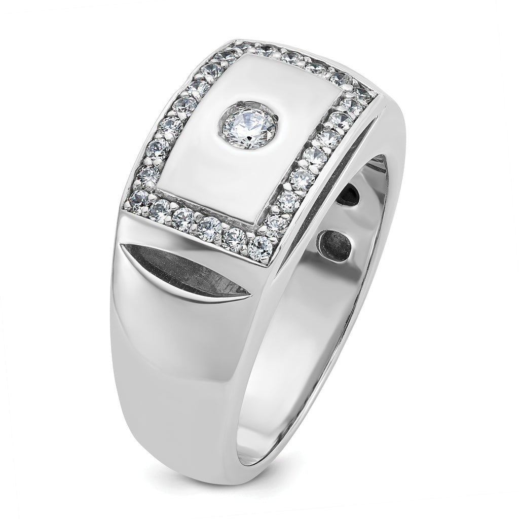 10k White Gold Men's Polished and Cut-Out 1/2 Carat A Quality Diamond Rectangle Ring