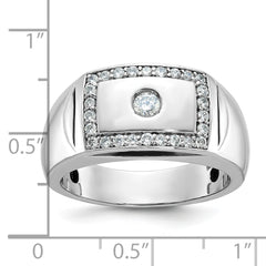 10k White Gold Men's Polished and Cut-Out 1/2 Carat A Quality Diamond Rectangle Ring