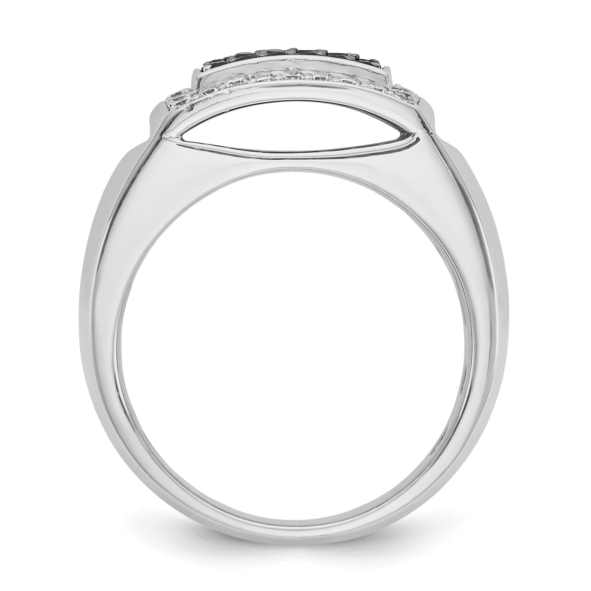 14k White Gold Men's Polished and Cut-Out 3/4 Carat Black Mined Diamonds and White Lab Grown Diamonds Rectangle Ring - Sophia Jewelers