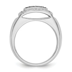 14k White Gold Men's Polished and Cut-Out 3/4 Carat Black Mined Diamonds and White Lab Grown Diamonds Rectangle Ring - Sophia Jewelers