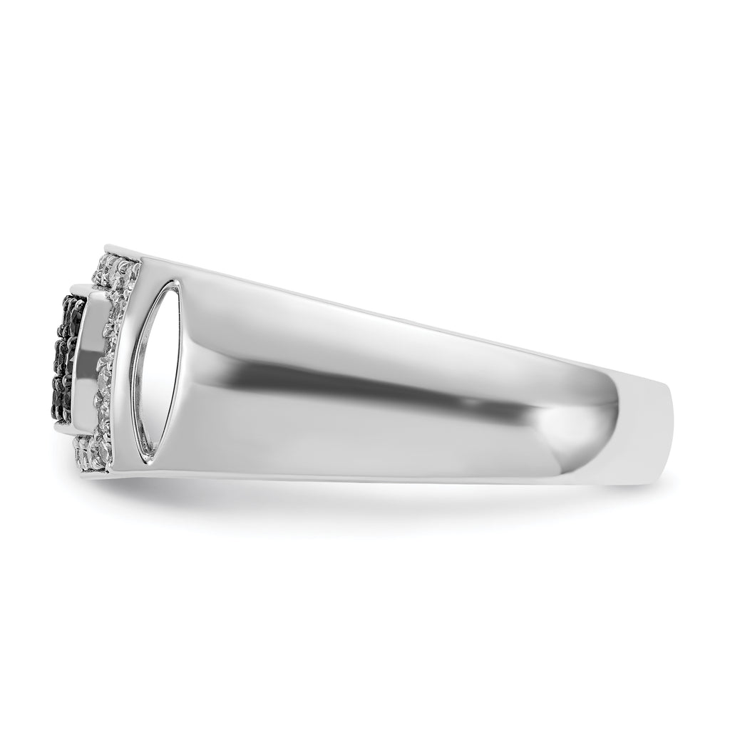 14k White Gold Men's Polished and Cut-Out 3/4 Carat AA Quality Black and White Diamond Rectangle Rin - Sophia Jewelers