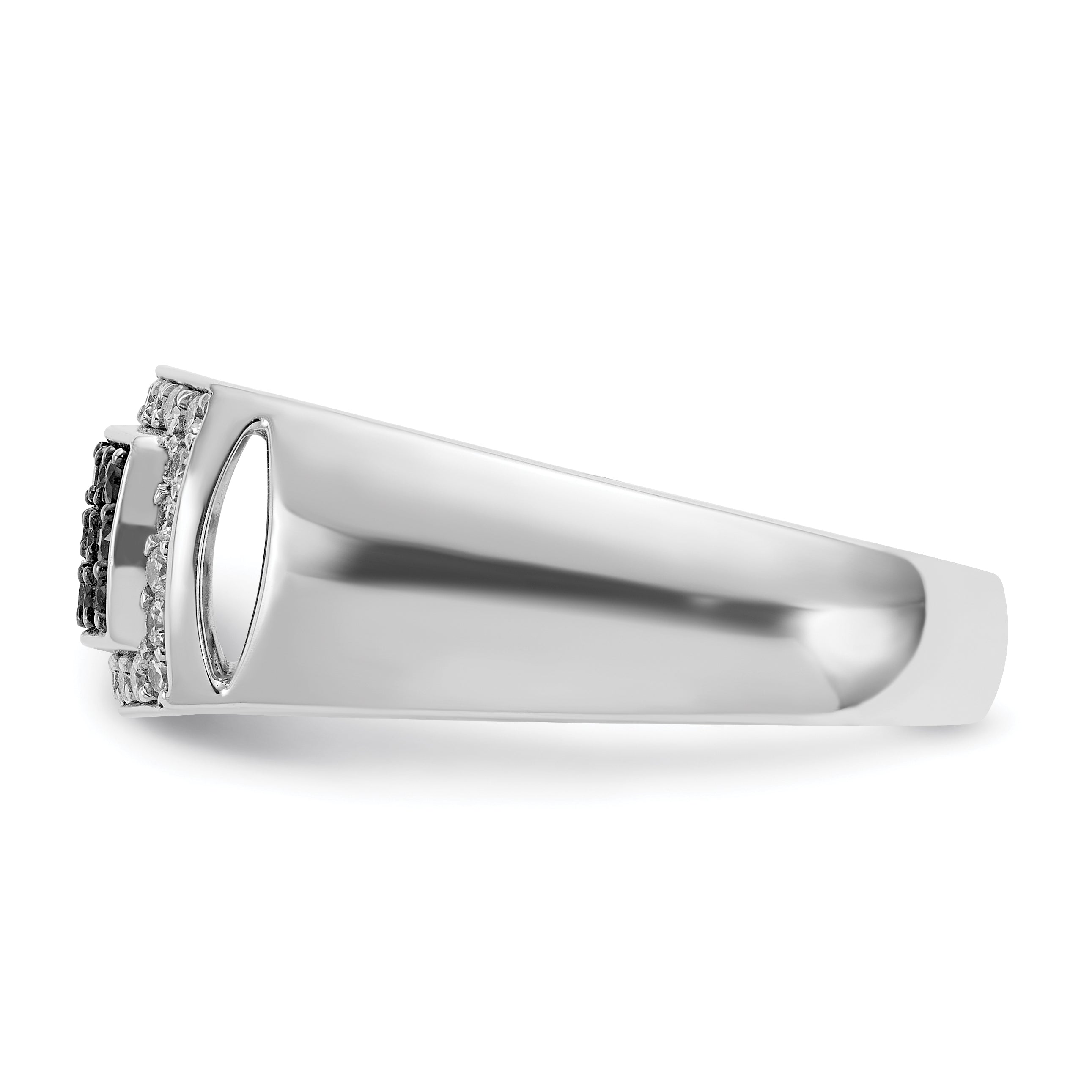 14k White Gold Men's Polished and Cut-Out 3/4 Carat AA Quality Black and White Diamond Rectangle Rin - Sophia Jewelers