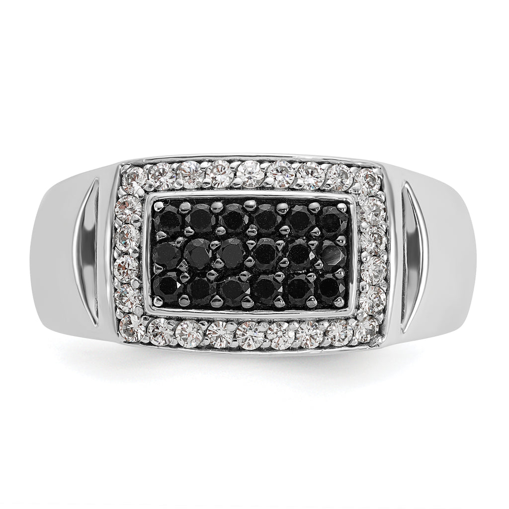 14k White Gold Men's Polished and Cut-Out 3/4 Carat AA Quality Black and White Diamond Rectangle Rin - Sophia Jewelers
