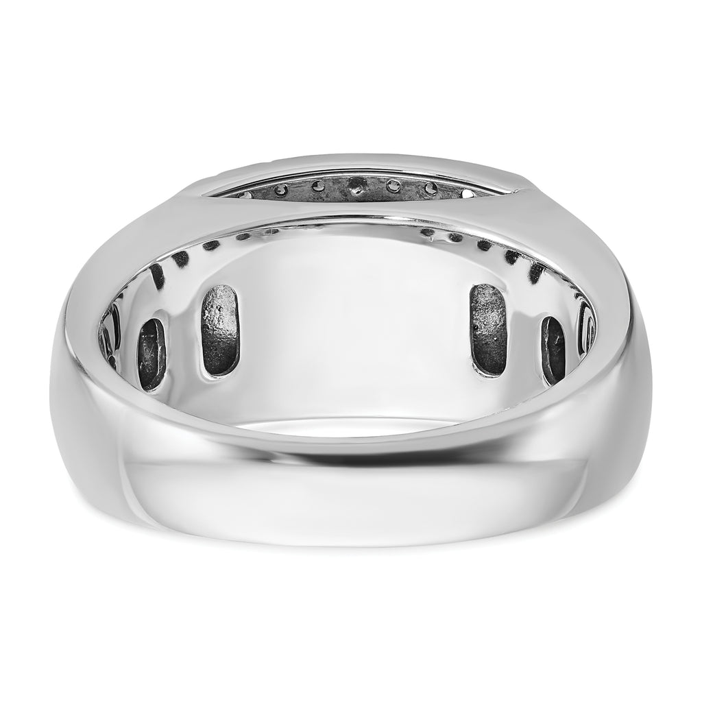 14k White Gold Men's Polished and Cut-Out 3/4 Carat AA Quality Black and White Diamond Rectangle Rin - Sophia Jewelers