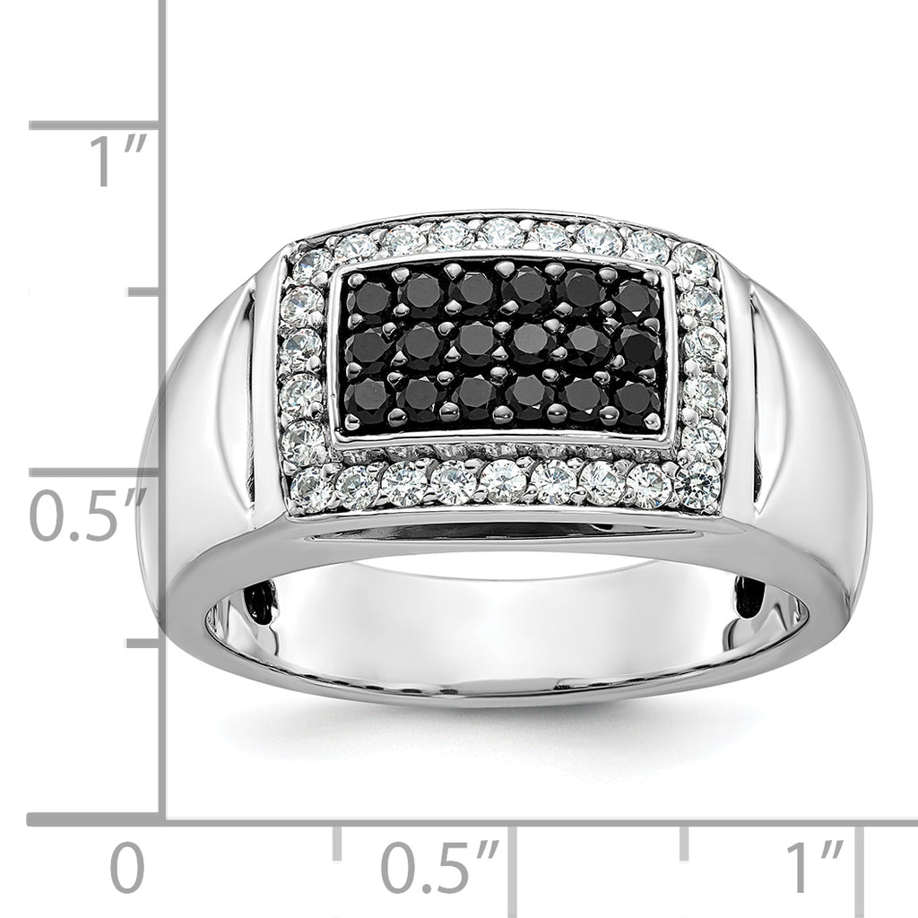 14k White Gold Men's Polished and Cut-Out 3/4 Carat AA Quality Black and White Diamond Rectangle Rin - Sophia Jewelers