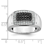 14k White Gold Men's Polished and Cut-Out 3/4 Carat AA Quality Black and White Diamond Rectangle Rin - Sophia Jewelers