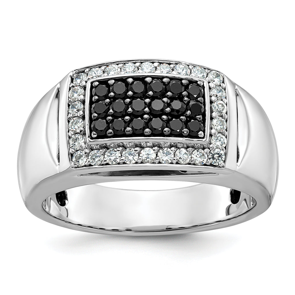 14k White Gold Men's Polished and Cut-Out 3/4 Carat AA Quality Black and White Diamond Rectangle Rin - Sophia Jewelers
