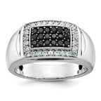 14k White Gold Men's Polished and Cut-Out 3/4 Carat AA Quality Black and White Diamond Rectangle Rin - Sophia Jewelers