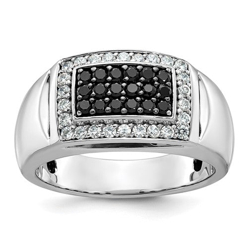 Men's Lab-Grown Diamond & Black Diamond Cluster Ring in 14K White Gold (3/4 ct. tw.), Size 10 - Sophia Jewelers