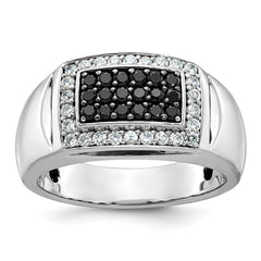 14k White Gold Men's Polished and Cut-Out 3/4 Carat Black Mined Diamonds and White Lab Grown Diamonds Rectangle Ring - Sophia Jewelers