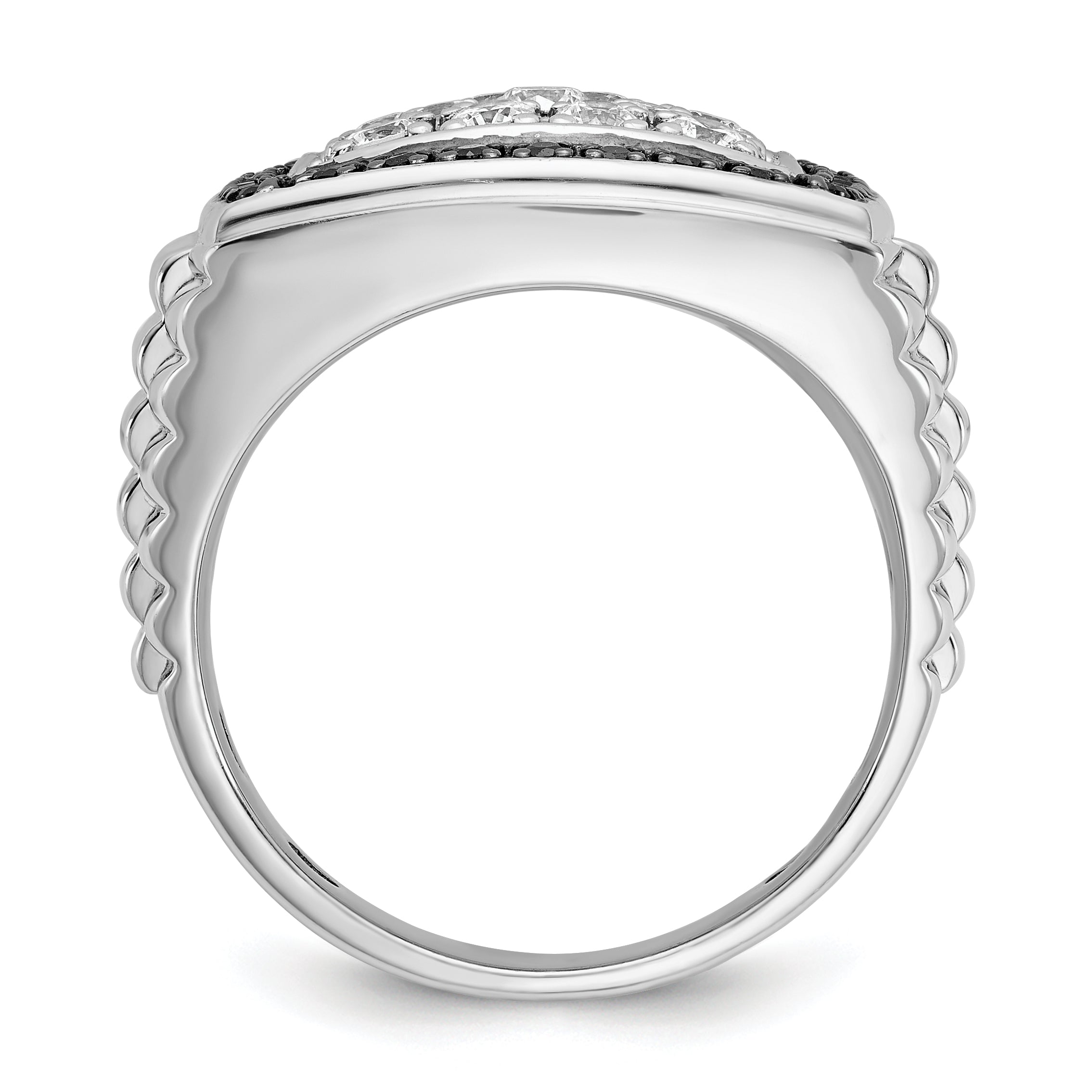 14k White Gold Men's Polished and Textured 1 Carat Black Mined Diamonds and White Lab Grown Diamonds Cluster Ring - Sophia Jewelers