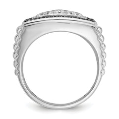 14k White Gold Men's Polished and Textured 1 Carat Black Mined Diamonds and White Lab Grown Diamonds Cluster Ring - Sophia Jewelers
