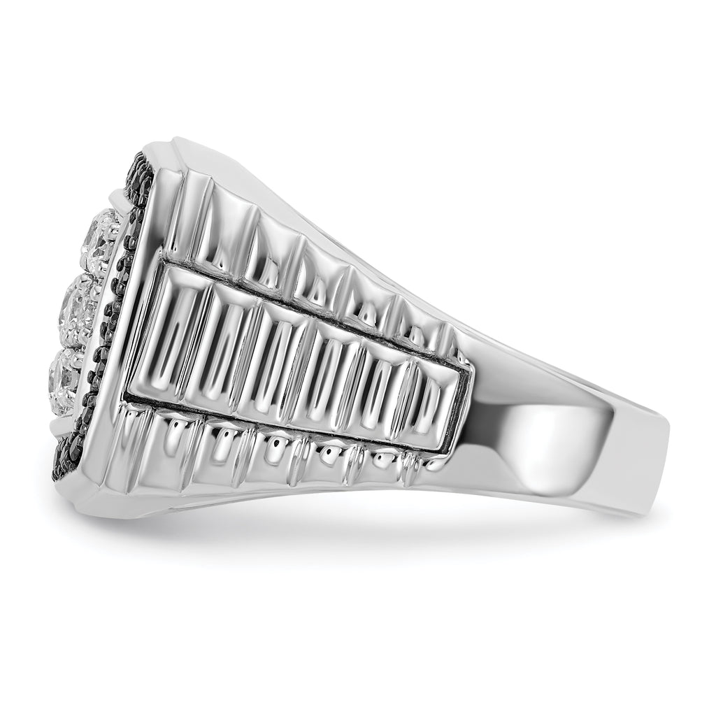 14k White Gold Men's Polished and Textured 1 Carat Black and White Diamond Cluster Ring - Sophia Jewelers