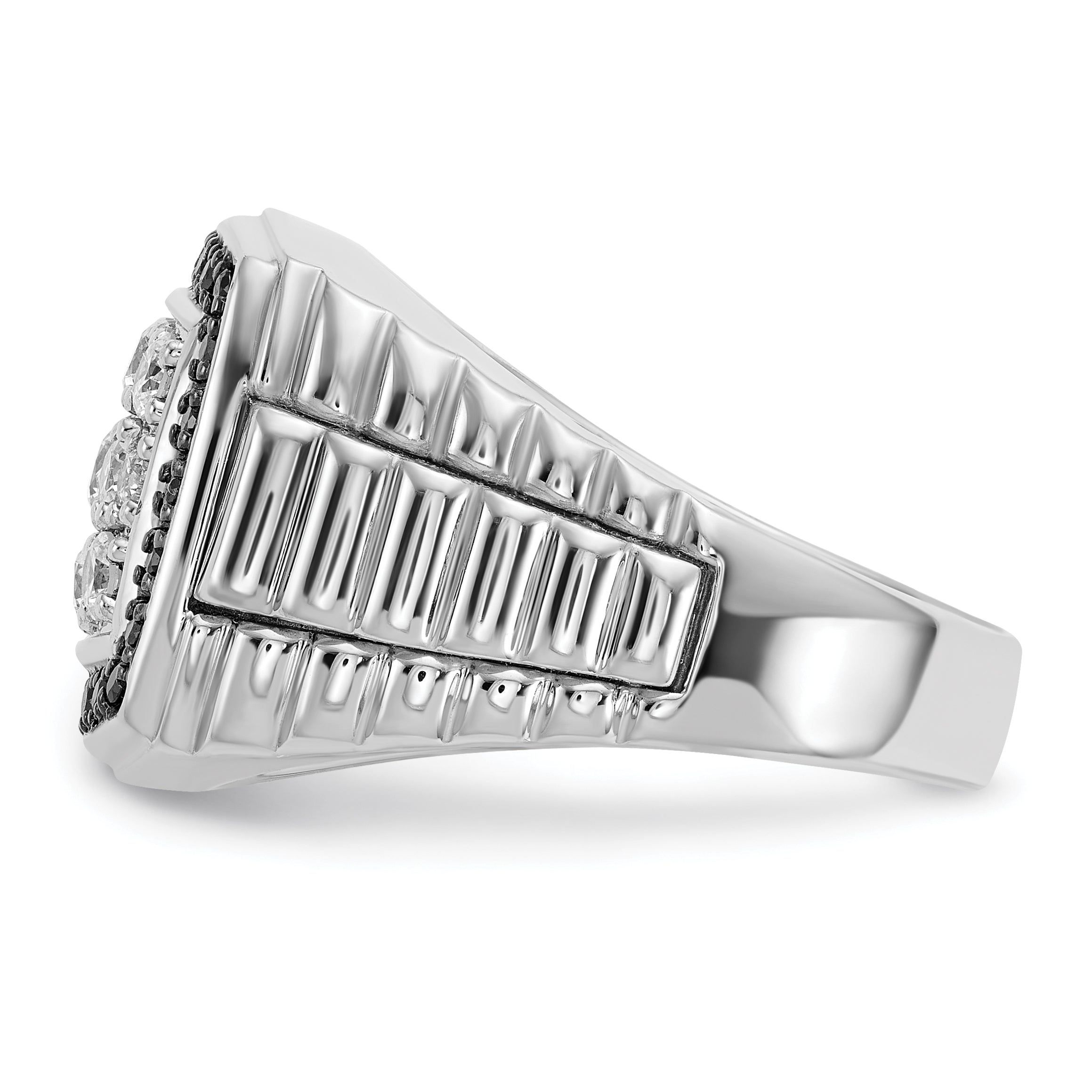 14k White Gold Men's Polished and Textured 1 Carat Black and White Diamond Cluster Ring - Sophia Jewelers