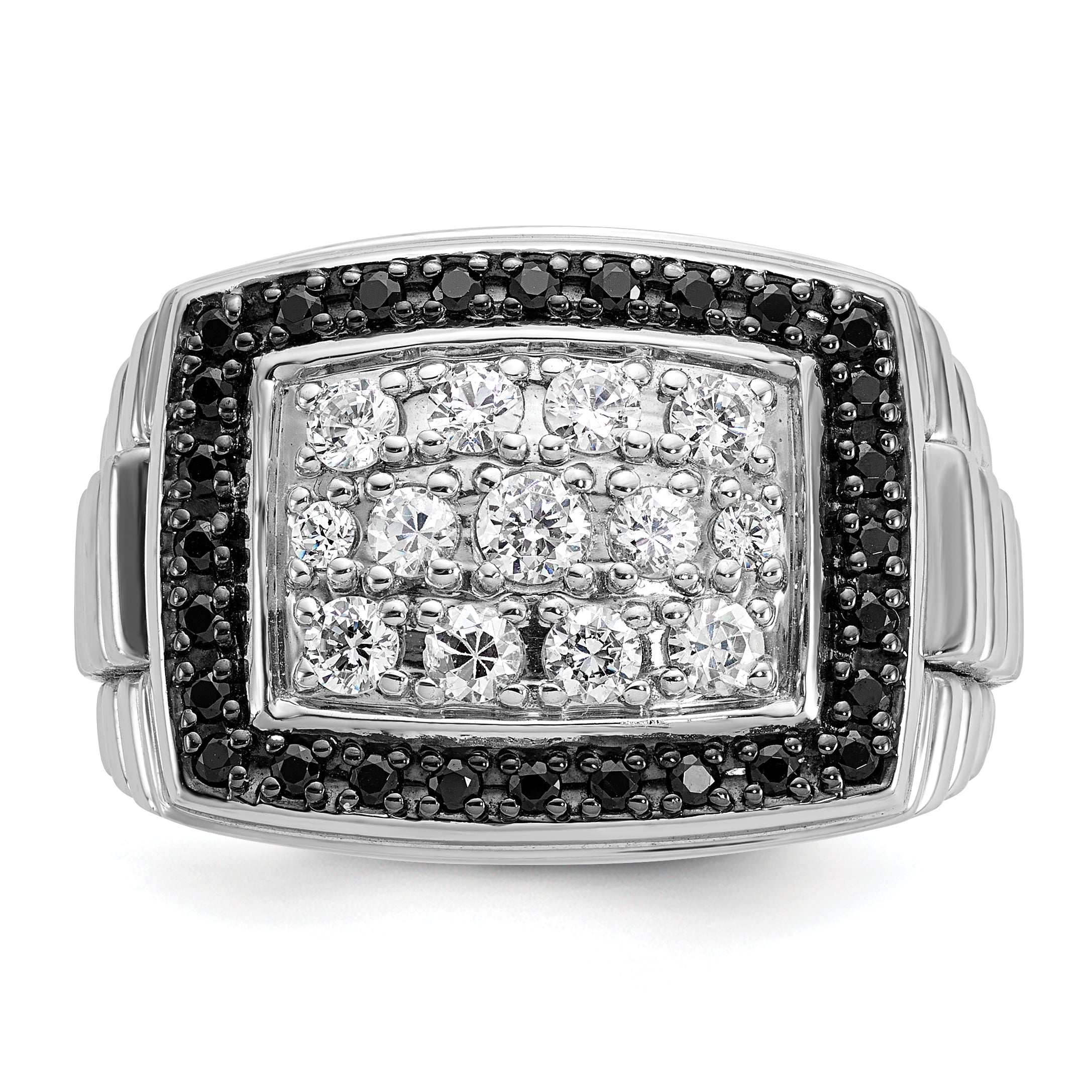 14k White Gold Men's Polished and Textured Cluster Ring Mounting, Mounting Only - Sophia Jewelers