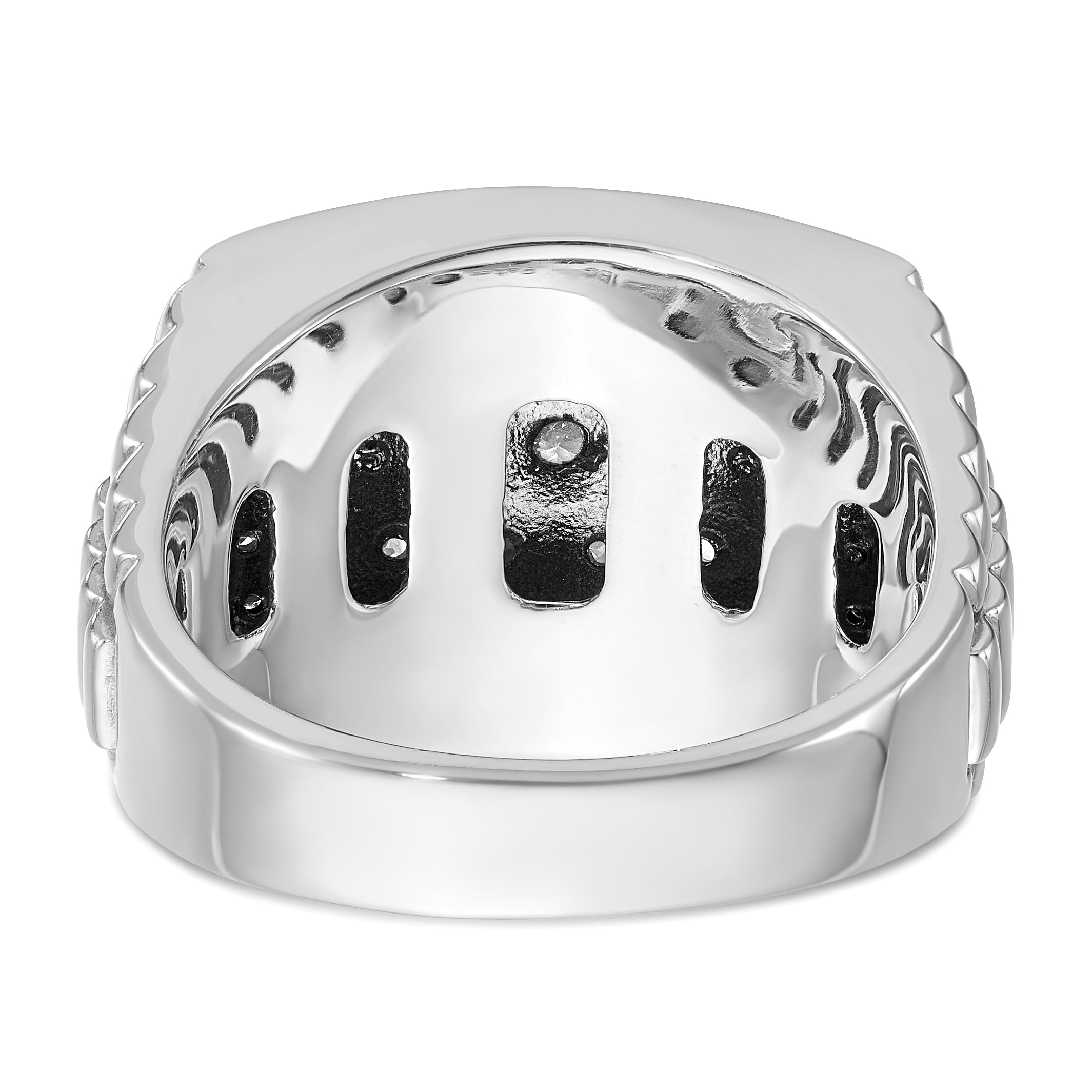 14k White Gold Men's Polished and Textured 1 Carat Black and White Diamond Cluster Ring - Sophia Jewelers