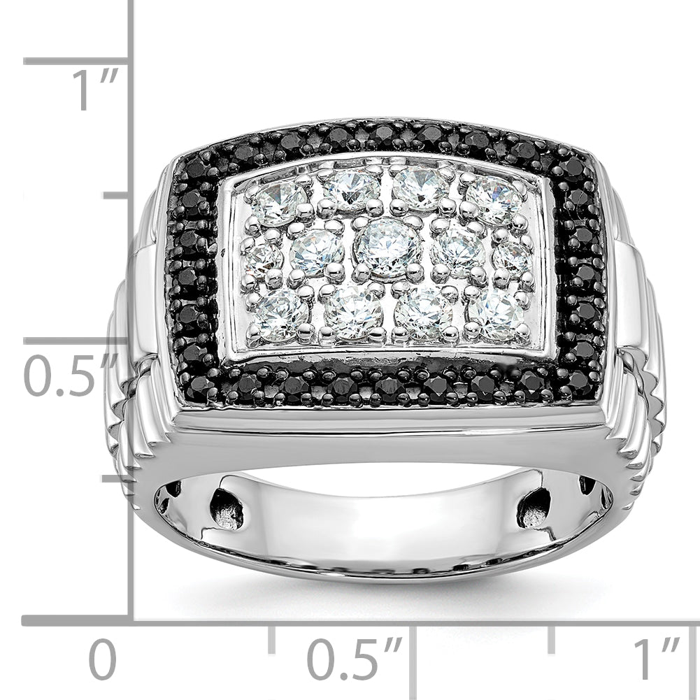 14k White Gold Men's Polished and Textured Cluster Ring Mounting, Mounting Only - Sophia Jewelers