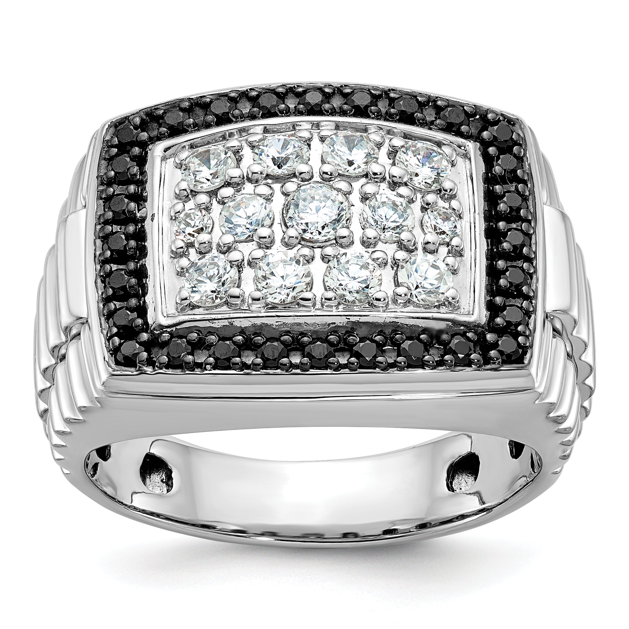 14k White Gold Men's Polished and Textured Cluster Ring Mounting, Mounting Only - Sophia Jewelers