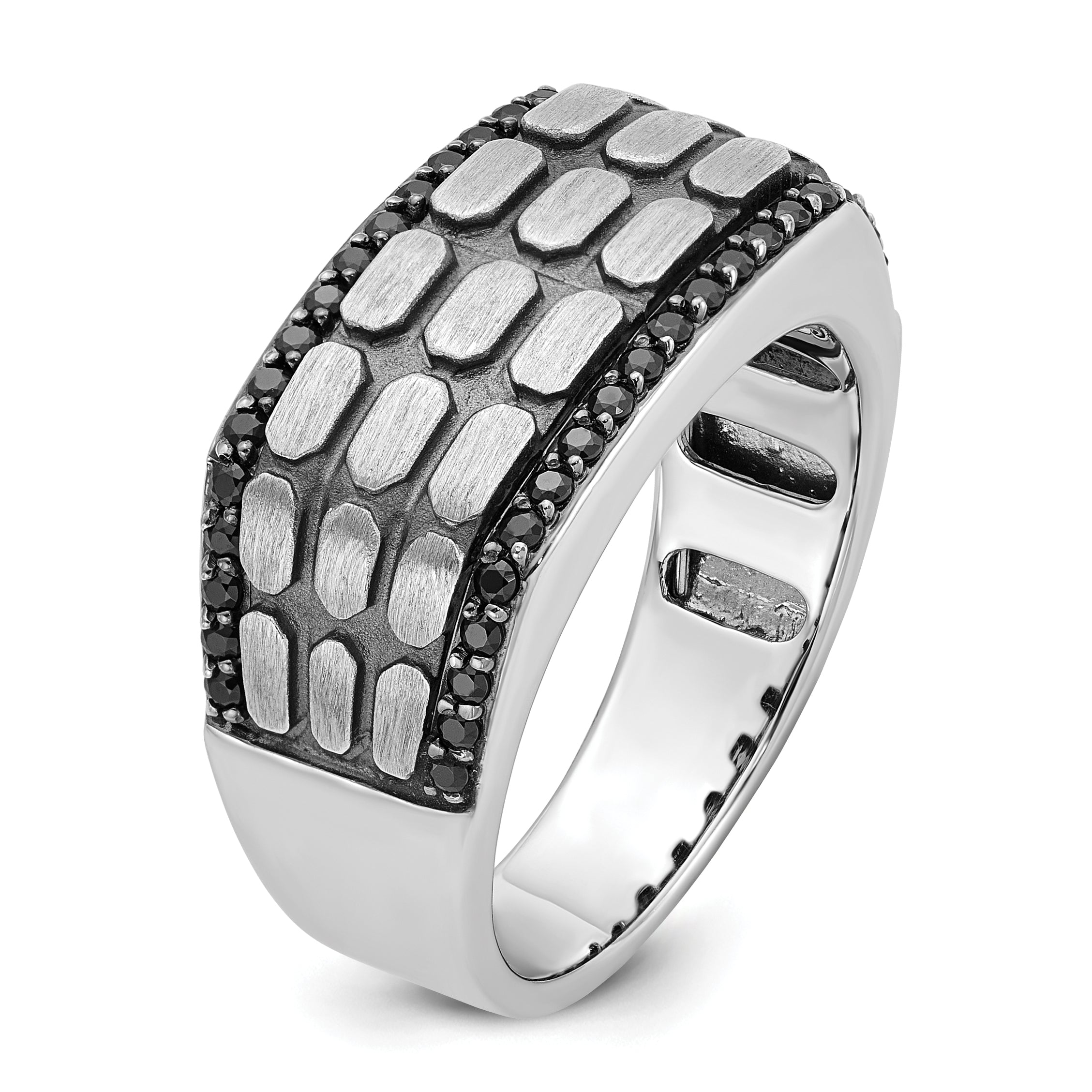 14k White Gold Men's Polished Satin and Cobblestone Textured Ring Mounting (No Stones Included)