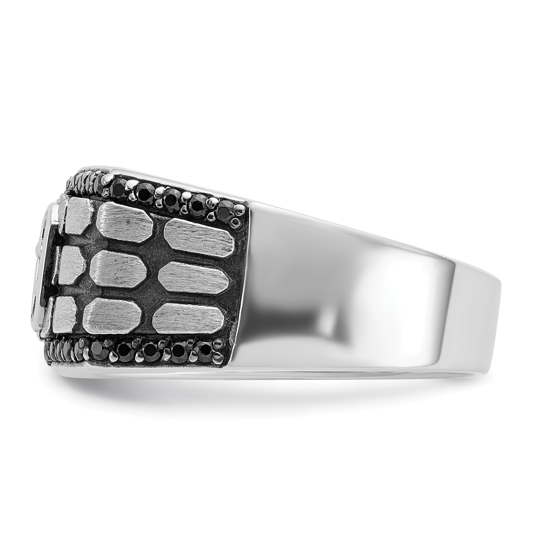 14k White Gold with Black Rhodium Men's Polished Satin and Cobblestone Textured Black and White 5/8 - Sophia Jewelers