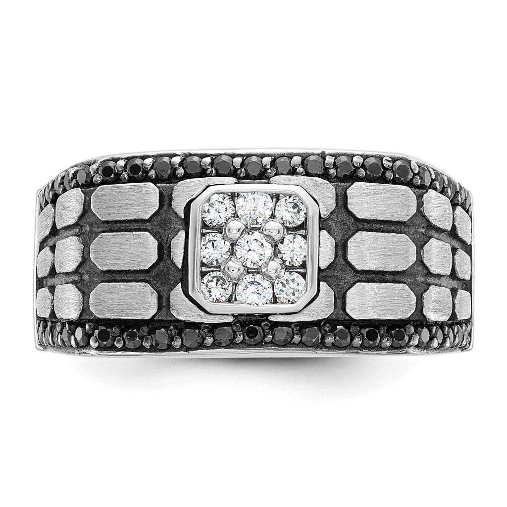 14k White Gold Men's Polished Satin and Cobblestone Textured Ring Mounting, Mounting Only - Sophia Jewelers