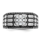 14k White Gold with Black Rhodium Men's Polished Satin and Cobblestone Textured Black and White 5/8 - Sophia Jewelers