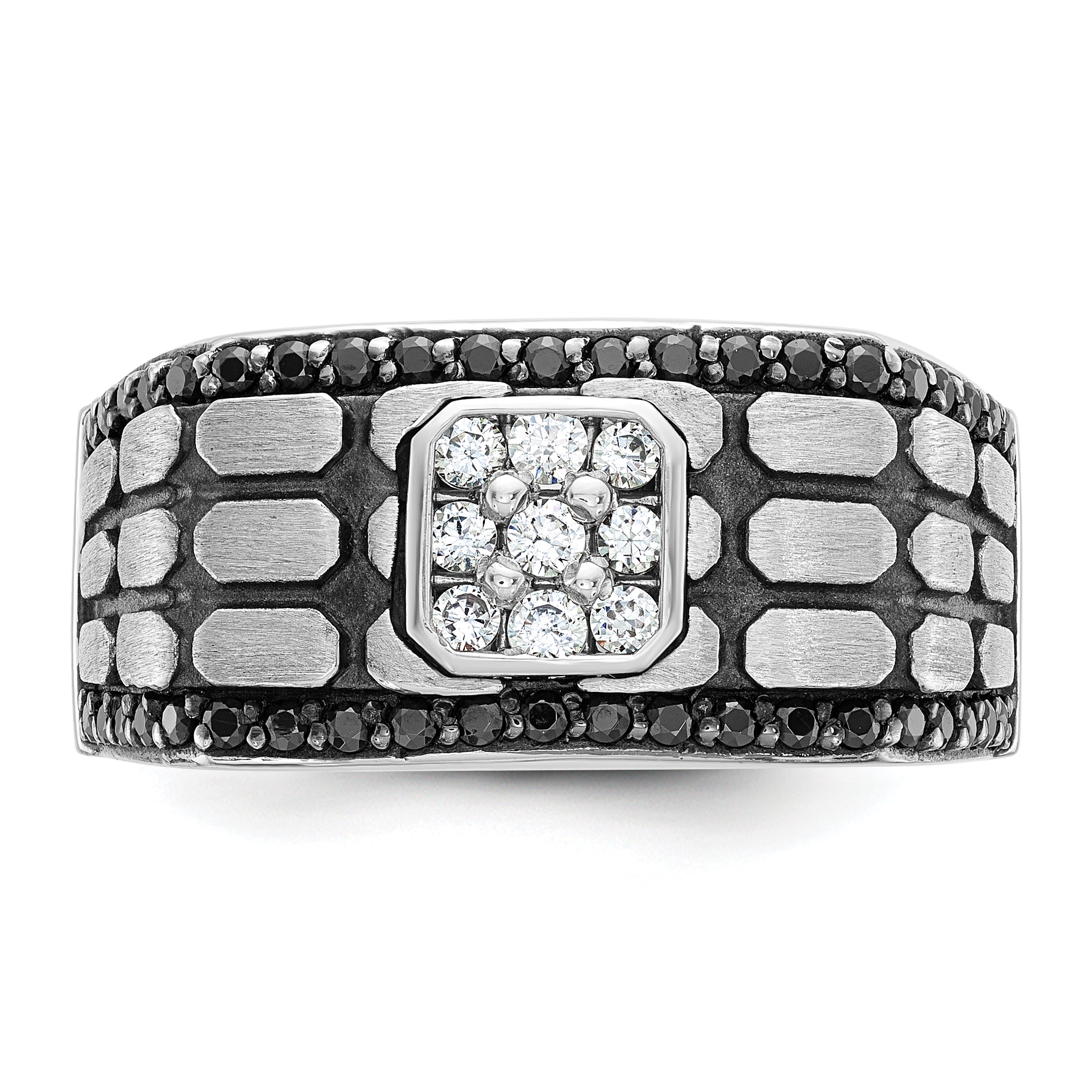 14k White Gold with Black Rhodium Men's Polished Satin and Cobblestone Textured Black and White 5/8 - Sophia Jewelers
