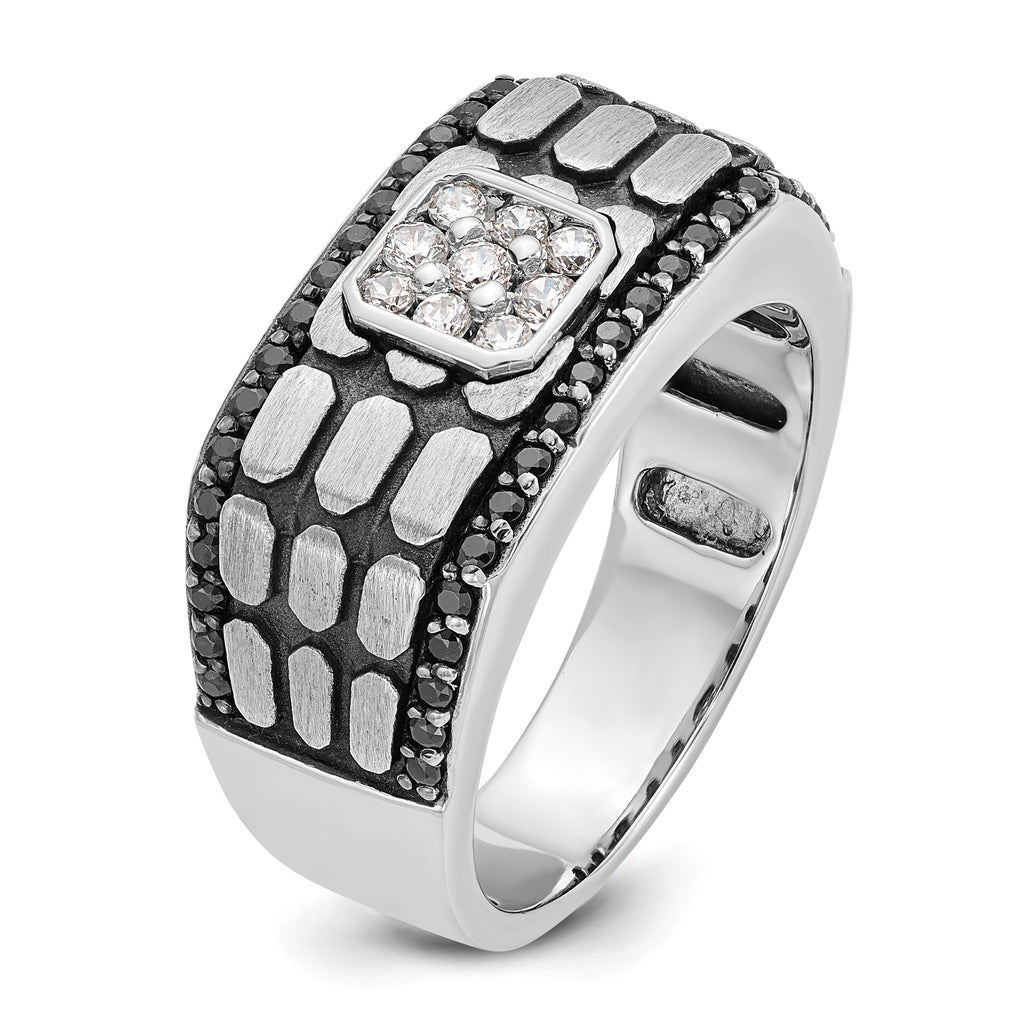 14k White Gold Men's Polished Satin and Cobblestone Textured Ring Mounting, Mounting Only - Sophia Jewelers