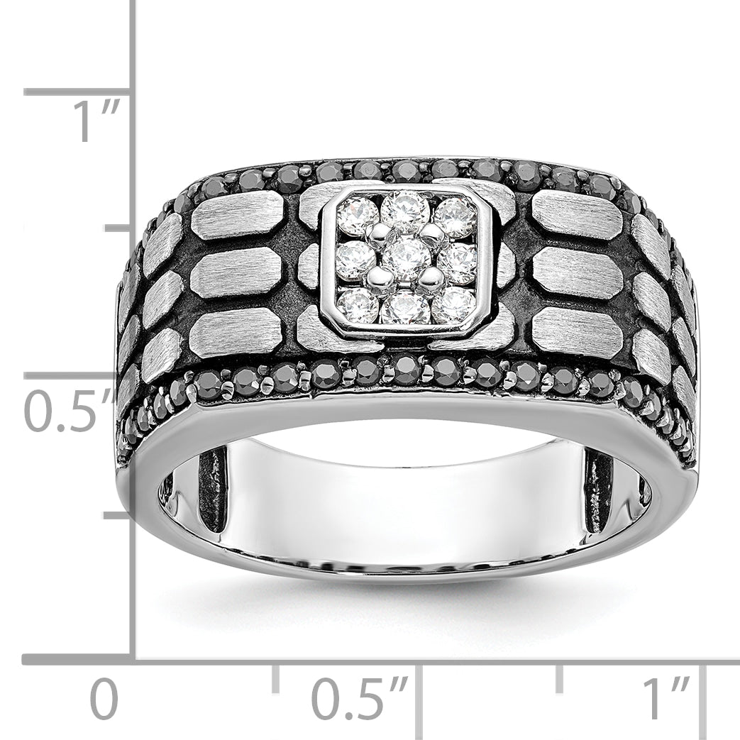 14k White Gold Men's Polished Satin and Cobblestone Textured Ring Mounting, Mounting Only Secondary image