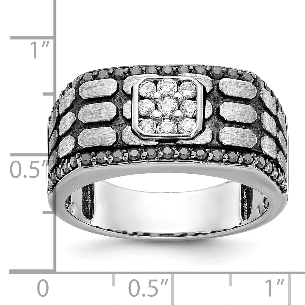 14k White Gold with Black Rhodium Men's Polished Satin and Cobblestone Textured Black and White 5/8 - Sophia Jewelers