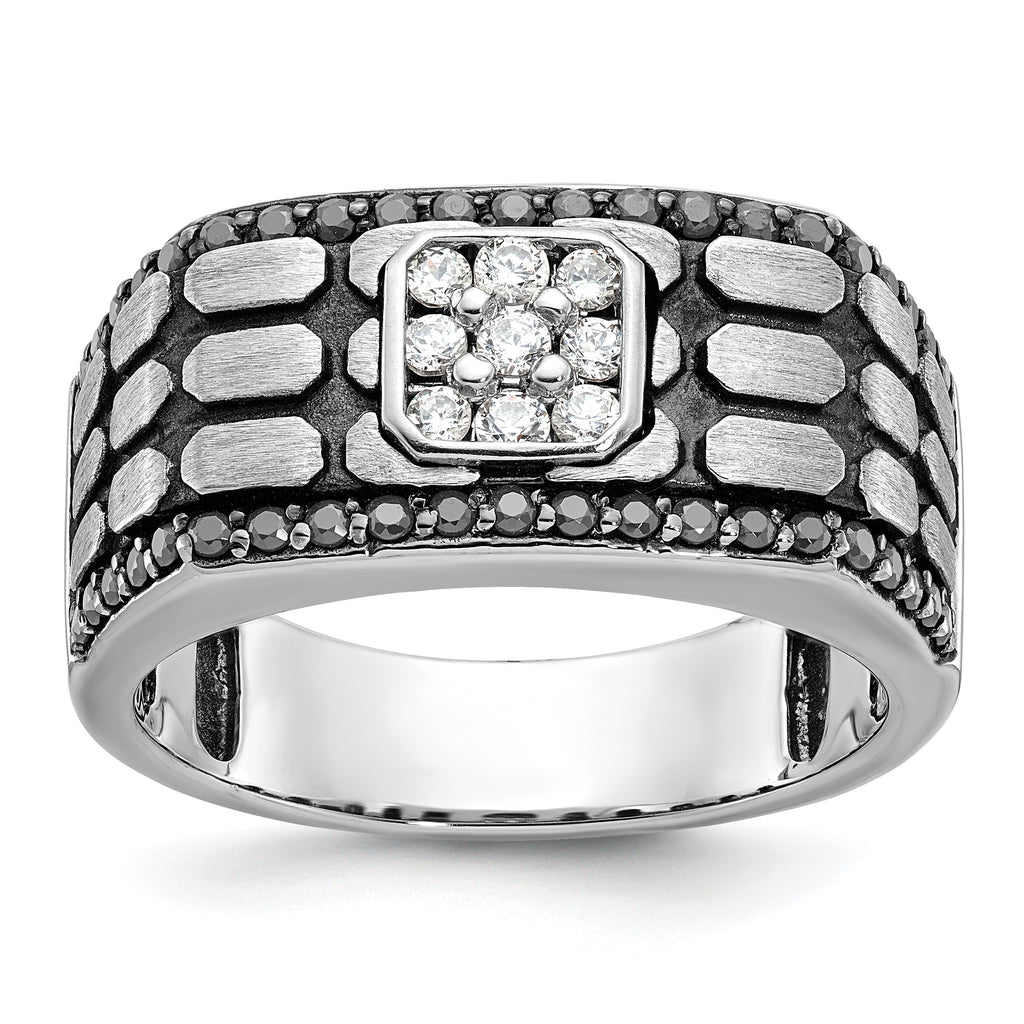 14k White Gold Men's Polished Satin and Cobblestone Textured Ring Mounting, Mounting Only - Sophia Jewelers