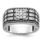 14k White Gold with Black Rhodium Men's Polished Satin and Cobblestone Textured Black and White 5/8 - Sophia Jewelers