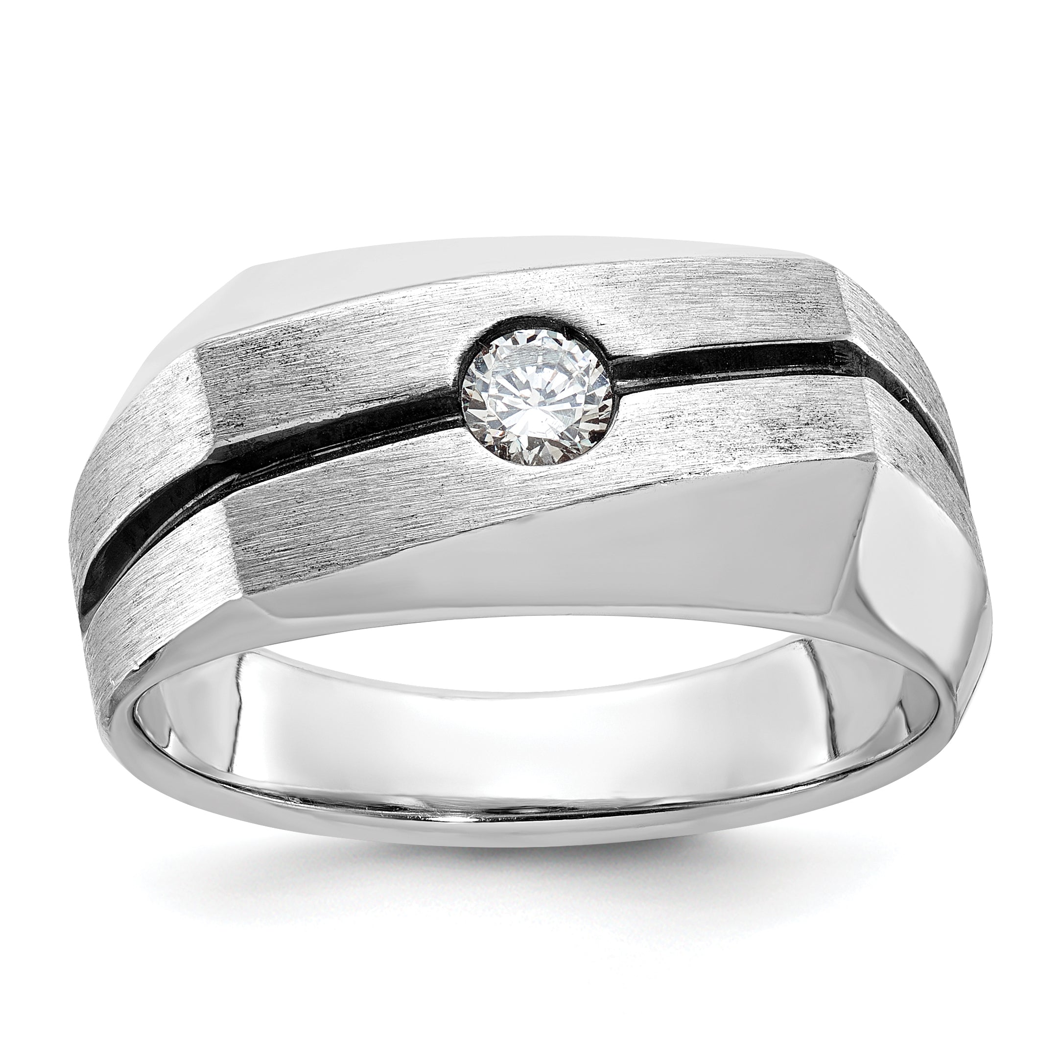 14k White Gold with Black Rhodium Mens Satin 1/5 carat Diamond Complete Ring - Sophia Jewelers
