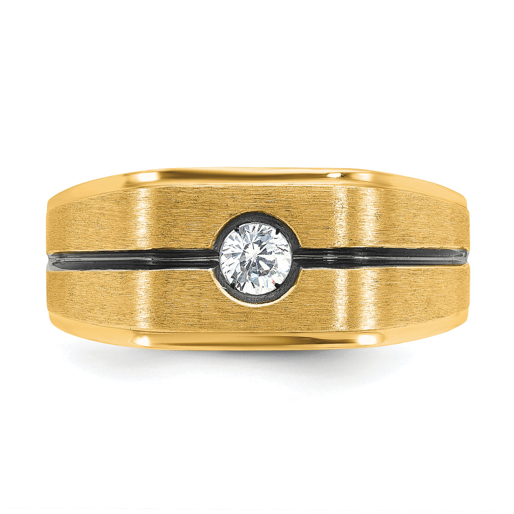 10k Men's w/Black Rhodium Satin Diamond Complete Ring