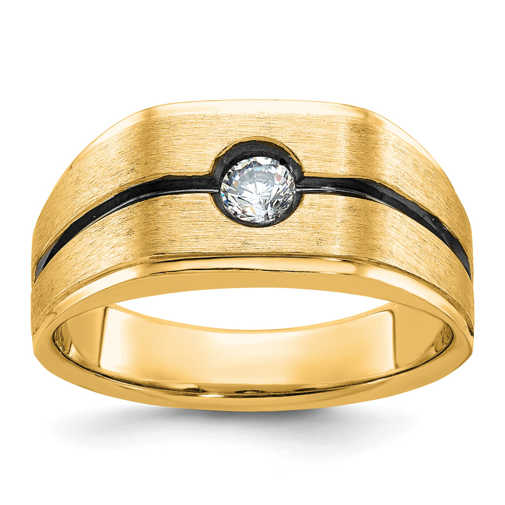 10k Men's w/Black Rhodium Satin Diamond Complete Ring