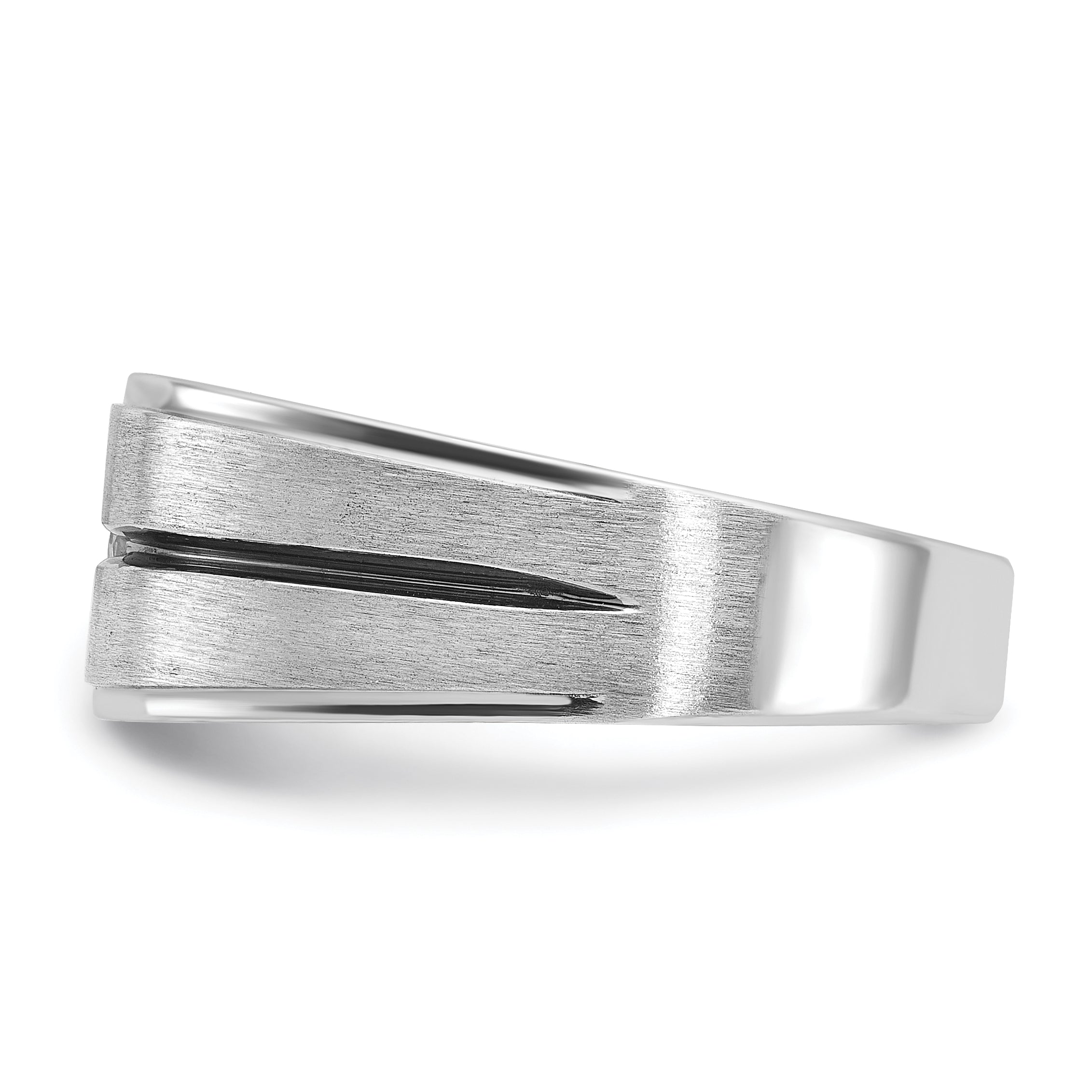 14k White Gold with Black Rhodium Mens Satin 1/5 carat Diamond Complete Ring - Sophia Jewelers