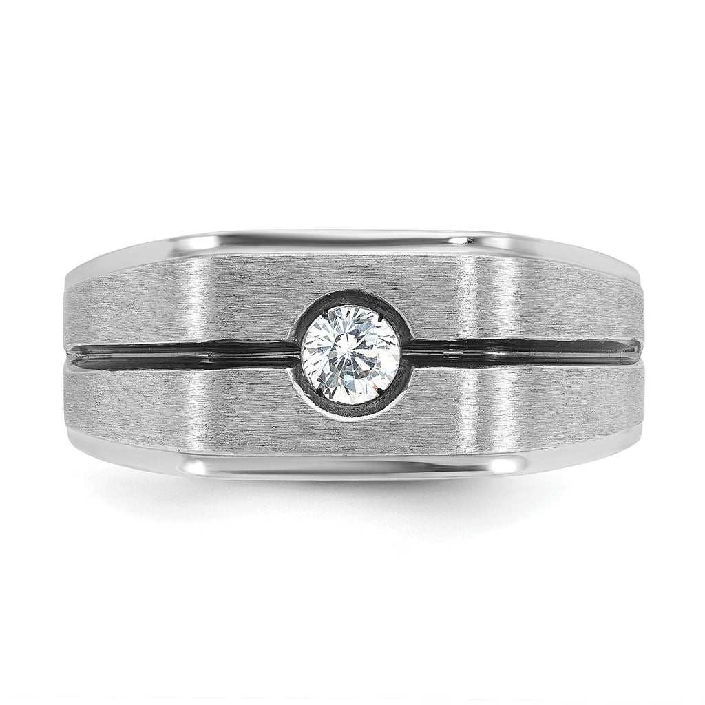 14k White Gold with Black Rhodium Mens Satin 1/5 carat Diamond Complete Ring - Sophia Jewelers