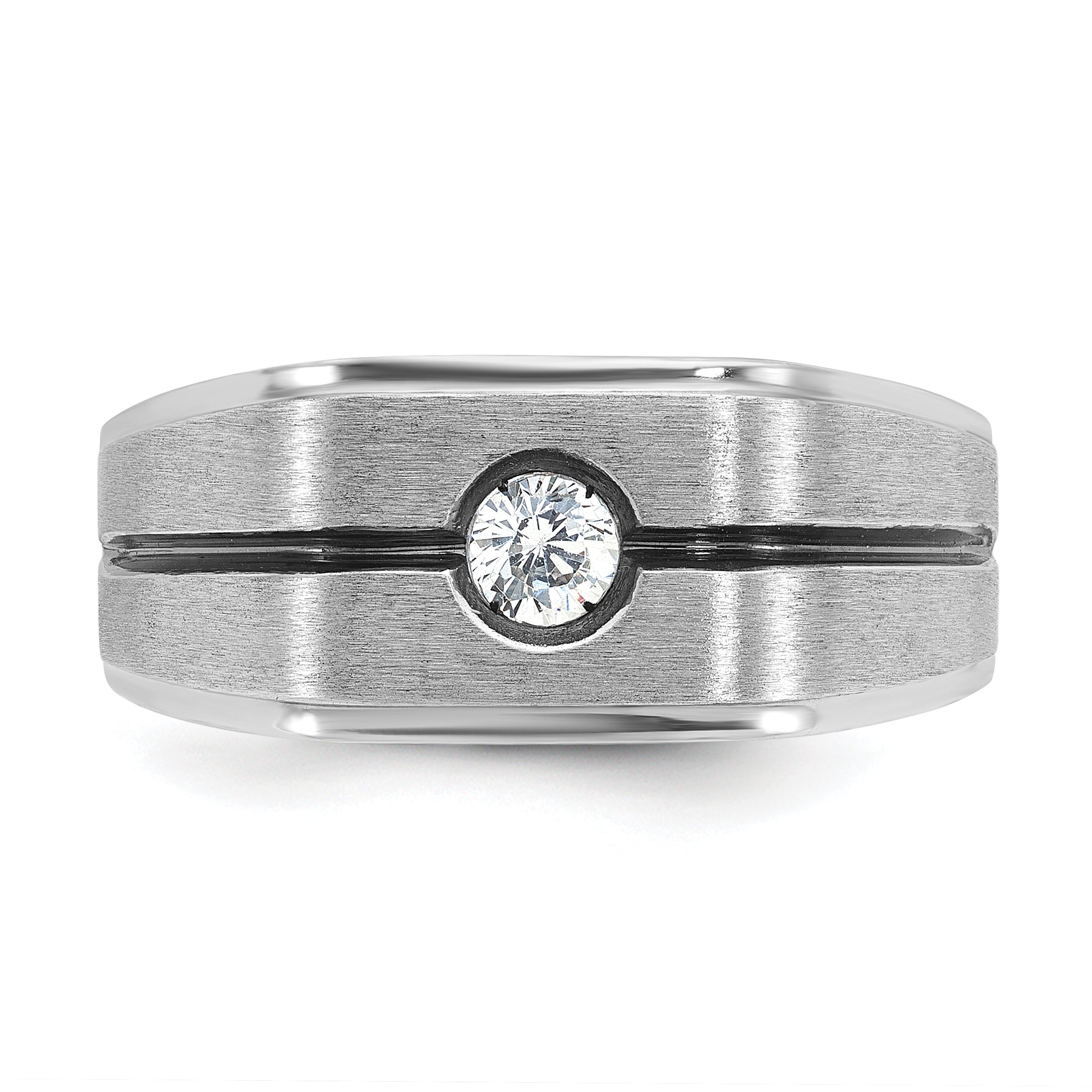 14k White Gold with Black Rhodium Mens Satin 1/5 carat Diamond Complete Ring - Sophia Jewelers