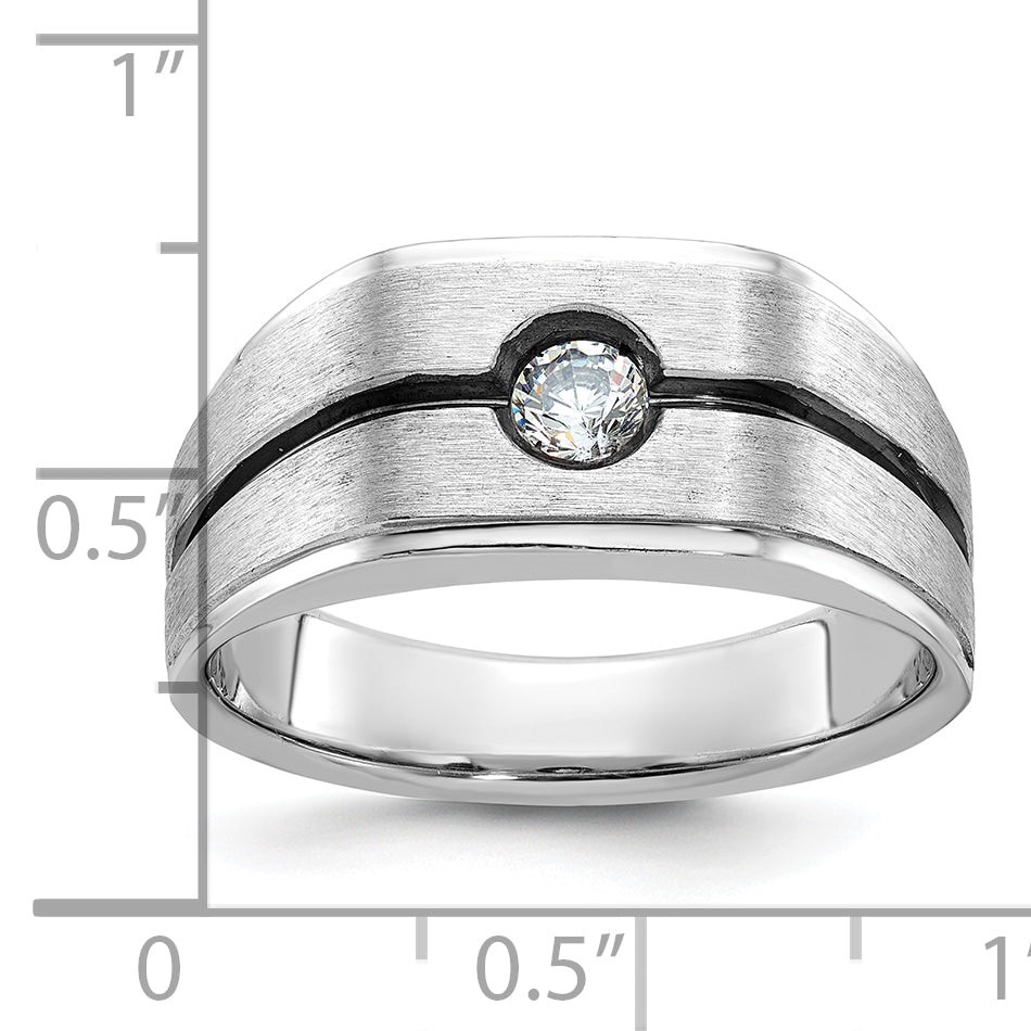 14k White Gold with Black Rhodium Mens Satin 1/5 carat Diamond Complete Ring - Sophia Jewelers
