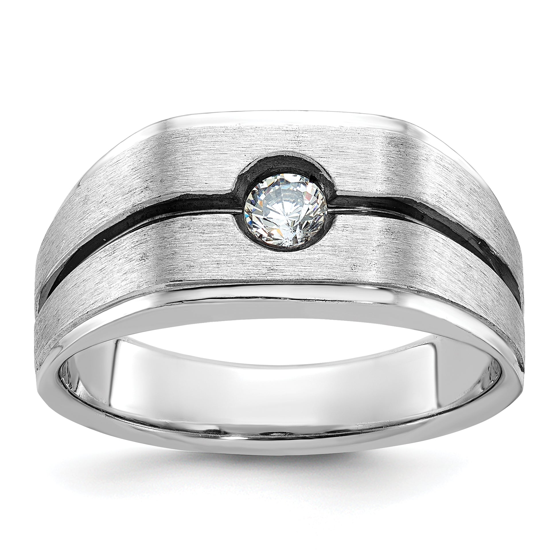 14k White Gold with Black Rhodium Mens Satin 1/5 carat Diamond Complete Ring - Sophia Jewelers Main image