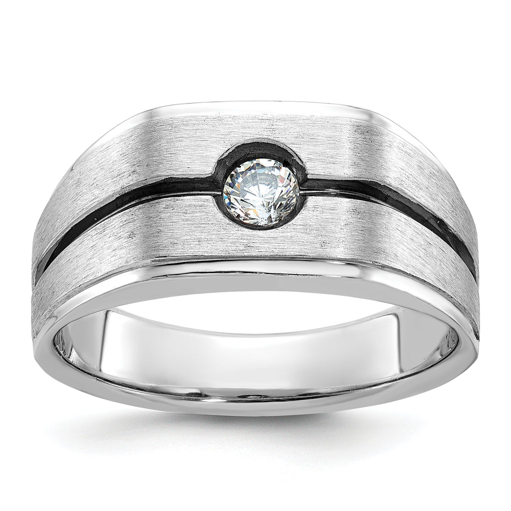 14k White Gold with Black Rhodium Mens Satin 1/5 carat Diamond Complete Ring - Sophia Jewelers