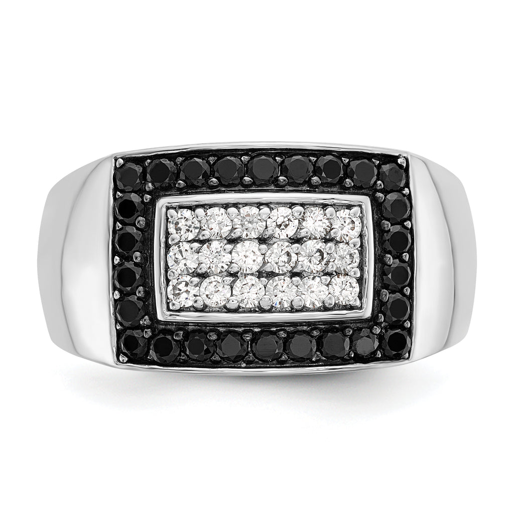 14k White Gold Men's Polished 1 Carat Black and White Diamond Rectangular Cluster Ring - Sophia Jewelers